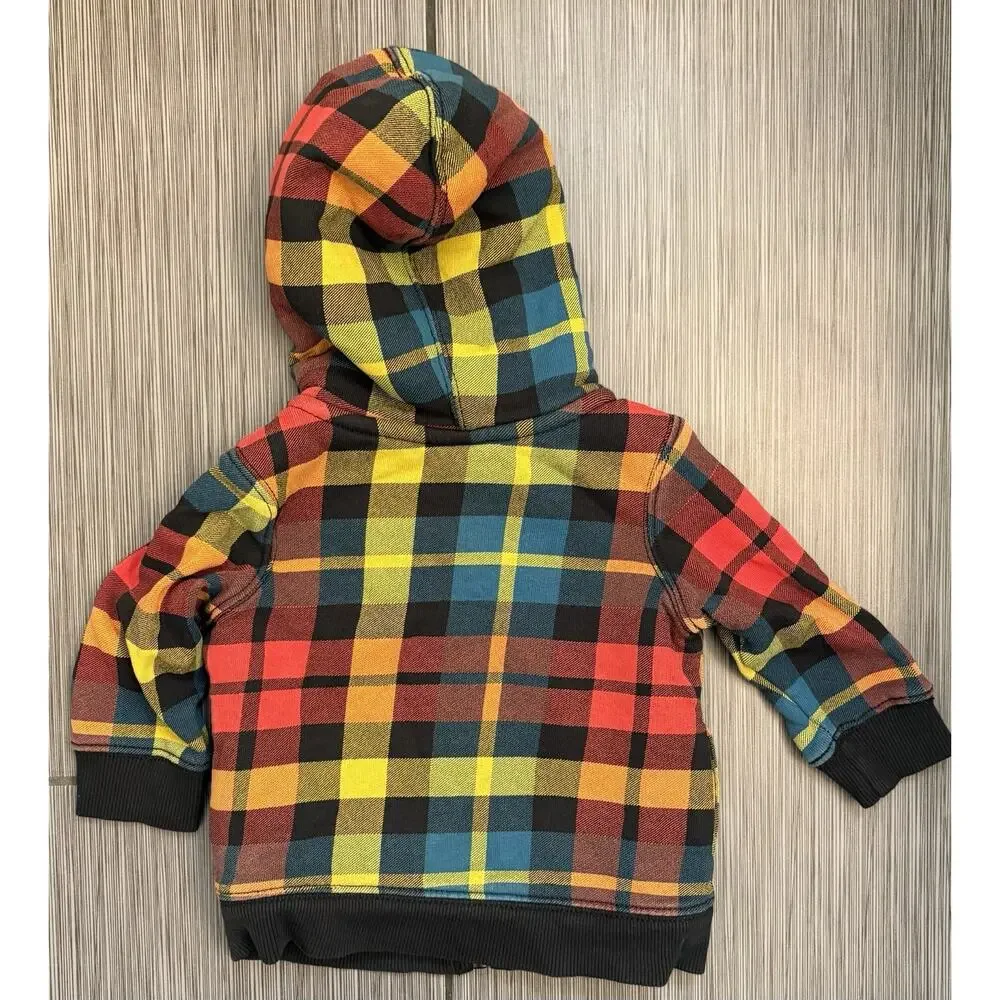 Hanna Andersson Sherpa Lined Hoodie Rainbow Plaid Size 12-18 Months